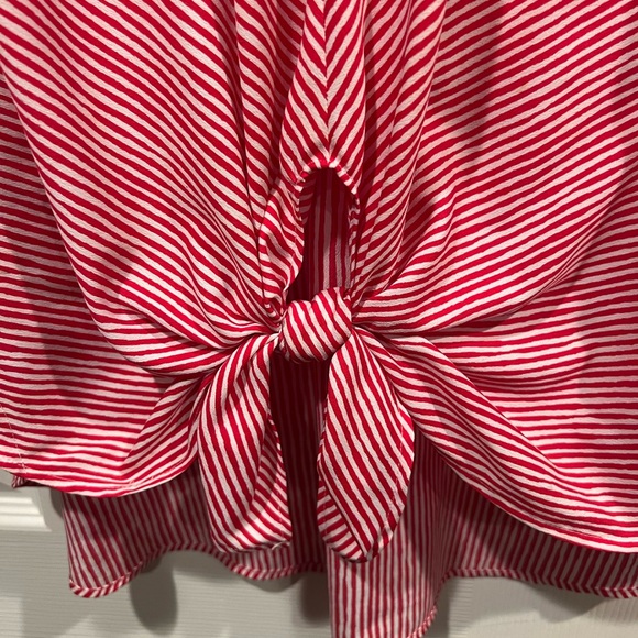 Chicos Brand red and white striped front tie blouse - Picture 3 of 7